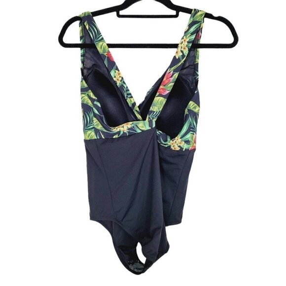 Calia Swim One Piece 14 Swimsuit Bathing Suit Black Tropical Padded Shelf Bra - Picture 3 of 6